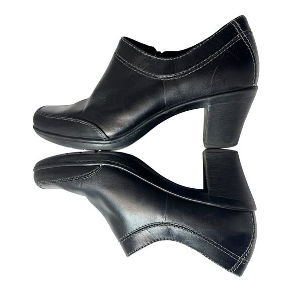 Clarks Leather Ankle Boot Block Heel Bootie Shooty 10 Black Zip Comfort Corpcore - Picture 3 of 14
